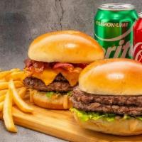 Date Night In · Your choice of two burgers, two sides and two drinks.