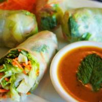 Summer Rolls With Tofu (2 Rolls) · Rice crapes wrapped with lettuce, thin rice noodle, bean sprouts, tofu served with special p...