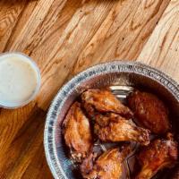 Wings (6 Pieces) · 6 Oven Baked wings served with Ranch Dressing