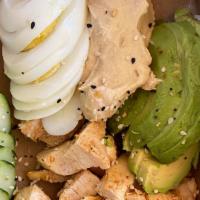 Energy Bowl · Chicken, Hard Boiled Egg, Avocado, Hummus, Cucumbers, Everything Bagel Seasoning