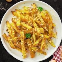 Garlic Cheese Fries · (Vegetarian) Melted cheese, garlic, cream cheese, and garlic topped on Idaho potato fries.