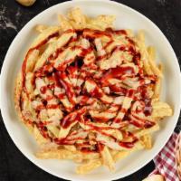 Bbq Chicken Fries  · Sweet grilled onions, melted cheese, chicken kebab, and BBQ sauce topped on Idaho potato fri...
