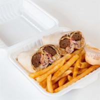 Beef Kabob Wrap Combo · Two Beef Kabob Wraps served with French Fries, Tomatoes, Onion, Cilantro, Parsley, & Jonah's...