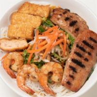 Bun Tom, Ca & Tau Hu Ky · Vermicelli noodle salad with seafood. Grilled shrimp, grilled fish, shrimp cake wrapped in t...