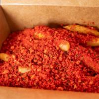 Hot Cheetos Cheese Fries · Hot Cheetos with French fries and cheese. Must try for Hot Cheetos lover