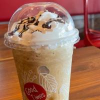 Mocha Shake · Blended iced mocha with two shots of our super strong espresso and chocolate drizzle with wh...