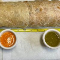 Campechana (20 Inches ) · 18 Inches Burrito with Asada, pollo, carnita, adovada, gyro, rice, Sour Cream and guacamole.