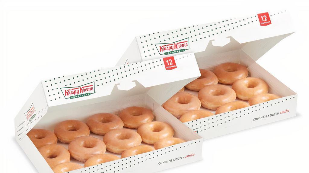 Original Glazed® Double Dozen · Two dozen of our iconic Original Glazed® doughnuts. Our dozens are made fresh daily then delivered to a location near you.