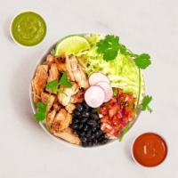 Chicken Burrito Bowl · Chicken, rice, black beans, pico de gallo, lettuce