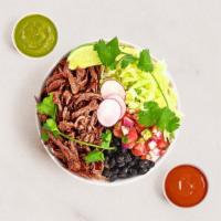 Shredded Beef Burrito Bowl · Ground beef, rice, black beans, pico de gallo, lettuce