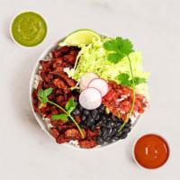 Al Pastor Burrito Bowl · Al pastor, rice, black beans, pico de gallo, lettuce