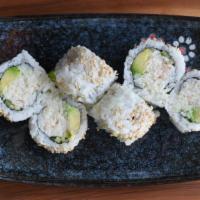 California Roll · Served with miso soup and salad.