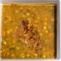 Lentil Soup · Vegetarian, gluten free. Vegetarian lentil with mixed vegetables. Served with pita bread.