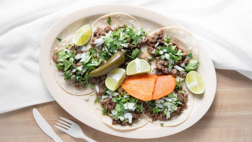 5 Mini Tacos · your choice of meat with cilantro and onions