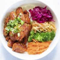 F.C Rice · Sweet and spicy fried chicken, white rice and mayo sauce. Served with Broccoli, Bean Sprouts...