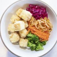 Crispy Tofu Rice · Sauteed tofu and white rice. Served with Broccoli, Bean Sprouts, Pickled Red Cabbage, Carrot...