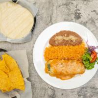 Chile Relleno · Pepper stuffed with melted Cheese and 3 tortillas