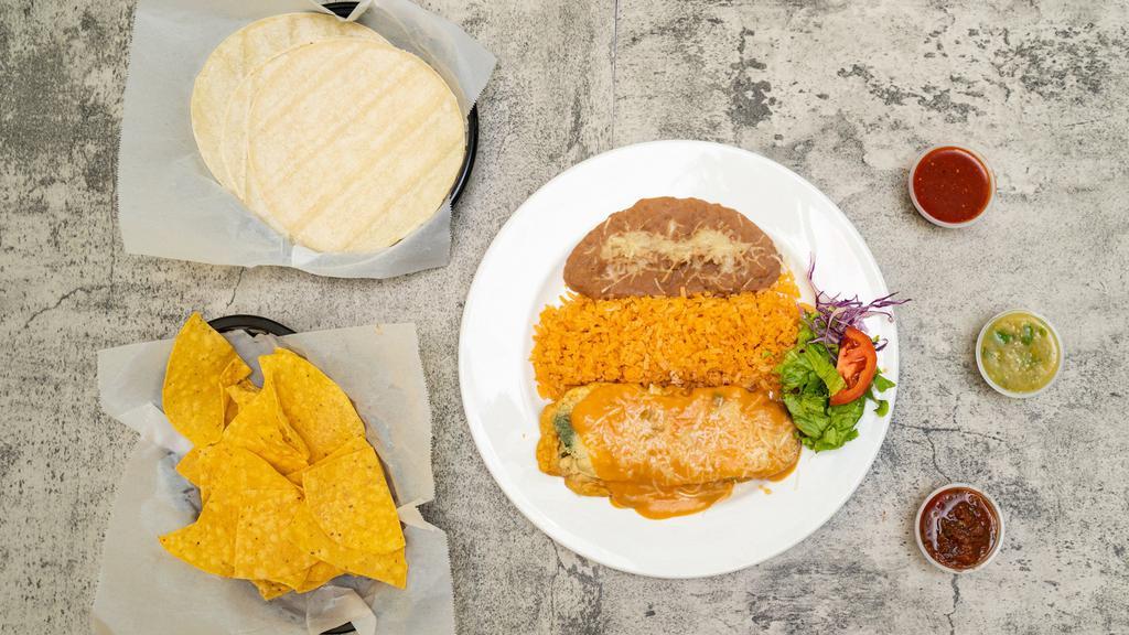 Chile Relleno · Pepper stuffed with melted Cheese and 3 tortillas