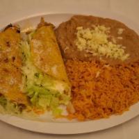 Crispy Taco Plate · 2 Grilled crispy corn tortilla tacos with meat, melted cheese, lettuce, sour cream, guacamol...