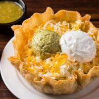 Tostada Salad · choice of meat, refried beans, shredded lettuce, taco sauce, cheese, topped with guacamole a...