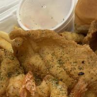 Fish Jumbo Shrimp Combo #1 · Fish (3), jumbo shrimp (4), salmon extra charge $4.