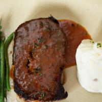 Handmade Meatloaf · Beef shallot reduction, mashed potatoes, haricot verts.