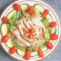Grilled Chicken Salad · Romaine, tomato, cucumber, sprouts, six oz of grilled chicken breast, and parmesan cheese. I...