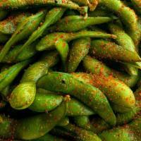 Spicy Edamame · Sauteed in sesame garlic chili soy sauce.