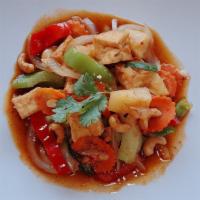 Cashew Nut · With bell pepper, onion, celery, green onion, carrot, pineapple and cashew nut.