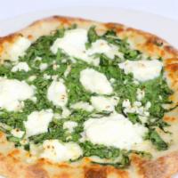 Spinach Ricotta Pizza · white pizza: fresh spinach, garlic, ricotta, alfredo sauce