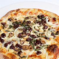 Mediterranean Pizza · mushrooms, onions, olives, garlic, oregano, fresh basil, mozzarella, organic pizza sauce