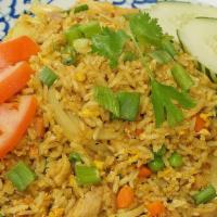 Yellow Curry Fried Rice · Choice of chicken pork, beef, tofu, mixed vegetable or shrimp, yellow curry powder, egg, oni...