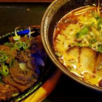 Spicy Ramen · chicken bone & pork bone broth, seaweed, bean sprouts, green onion, fried onion, chashu, hou...
