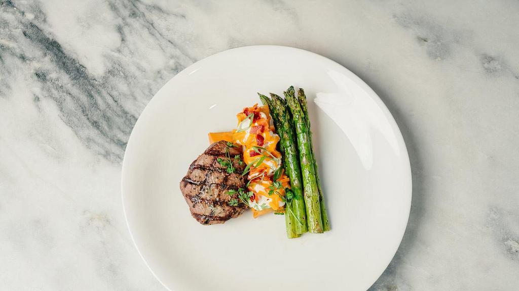 Joey Classic Filet Mignon · 7oz filet mignon featuring our famous fully loaded crispy mashed potatoes and asparagus