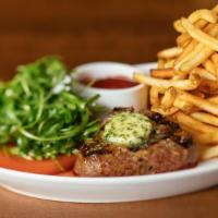Steak Frites With Sirloin · 7oz CAB® sirloin, rocket greens, parsley butter, fries