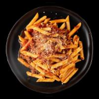 Penne · Imported Penne with your choice of Homemade Marinara or Meat Sauce. Comes with fresh baked G...