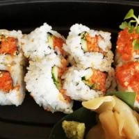 Spicy Tuna Roll · Spicy Tuna Roll - Spicy dressed Tuna, Japanese cucumber, kaiware sprouts, Sesame Seed.