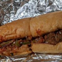 Meatball Sandwich · Hearty italian meatballs, sautéed red onions and green and red bell peppers smothered in mar...