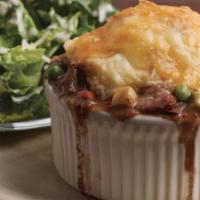 Mini Shepherds Pie Combo · Tender beef, carrots, zucchini, peas and mushrooms in a mushroom burgundy sauce. Topped with...