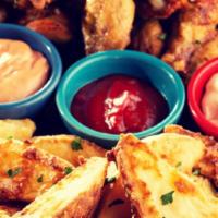 Woodstone Platter · 8-Piece Wing, Wedges, & Mozzarella  Sticks.  Served with Our Red Sauce & Ranch