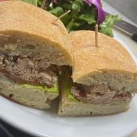 Tuna Salad Sandwich · Rustic Bread, mayo, Albacore tuna, tomatoes, Romaine lettuce and Mix green salad on the side