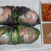 Traditional Summer Rolls · Rice paper, pork belly, shrimp, lettuce, vermicelli, cucumber, jicama, basil, mint, peanut b...