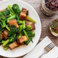 Crispy Pork Belly (L) · Our crispy pork belly is homemade here at. MTK daily. Comes with crunchy broccolini. in hous...