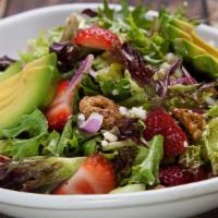 Strawberry Fields · Baby Greens – Strawberries – Avocado – Cucumbers – Red Onions – Candied Walnuts – Feta Chees...