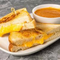 Grilled Cheese And Tomato Basil · Sourdough, American, Provolone on sourdough served with tomato basil soup