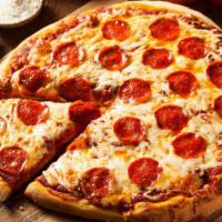 Pizza Pepperoni · Pizza sauce, mozzarella cheese, pecorino cheese, dried oregano, margarita pepperoni slices.