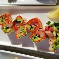 Fashion Roll ( No Rice) · SPICY TUNA, AVOCADO, YELLOWTAIL AND CUCUMBER WRAPPED WITH SOY PAPER