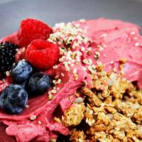 Berry Bowl · Bananas and berries - blended and topped with seeded granola, more berries, chia & hemp hear...