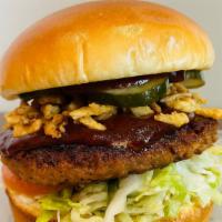 Bbq Burger · Beyond patty, BBQ sauce, slaw, tomato, pickles, crispy onions.