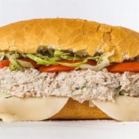 Tuna Sub W/Cheese · includes provolone cheese, mayonnaise, mustard, pickle, onion, pepperoncini, lettuce, tomato...